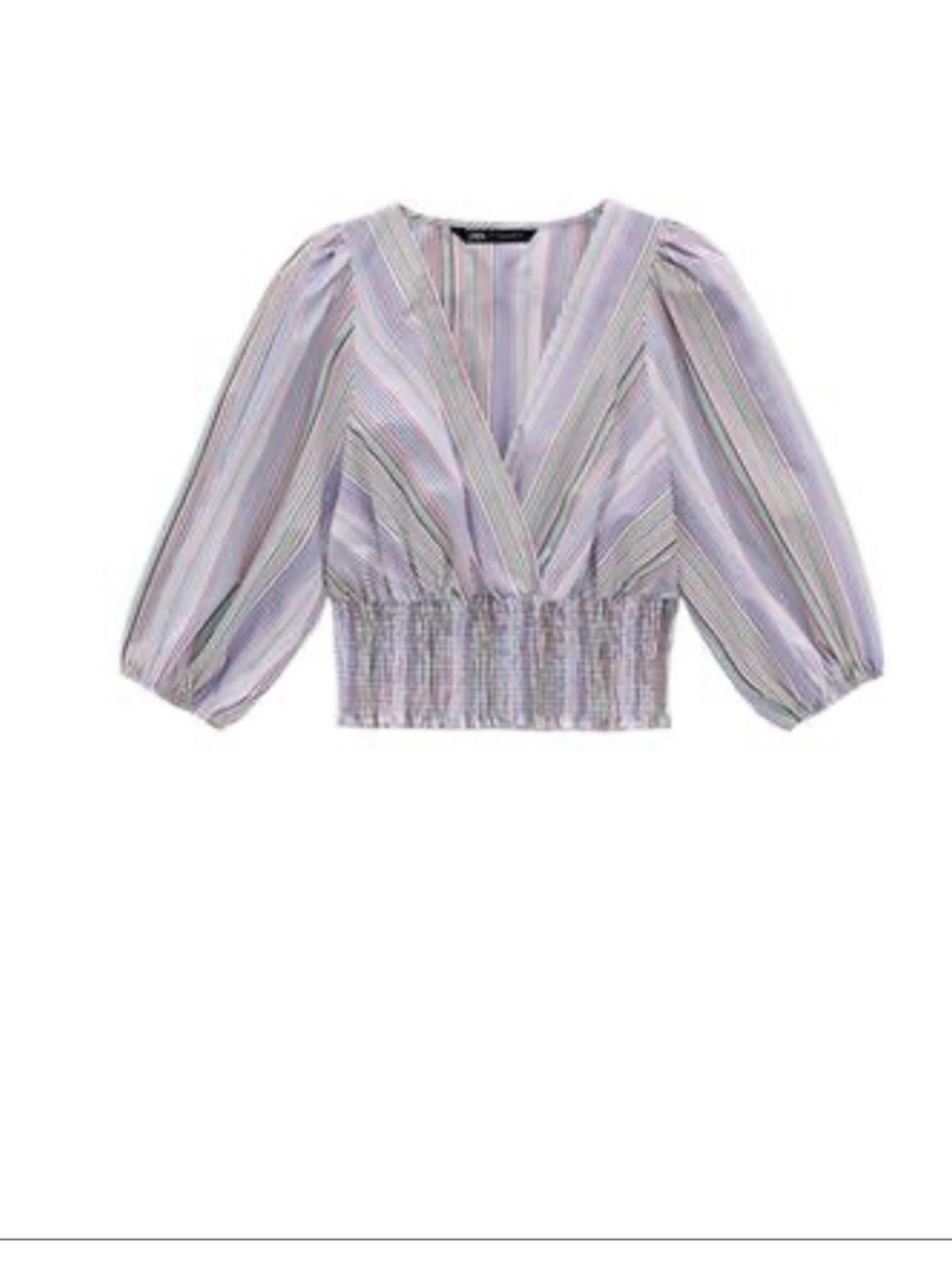 Zara Lavender Striped V-Neck Smocked Hem Blouse